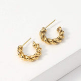 18K Gold Dipped Stainless Steel Twisted Mini Hoop Earrings - Madeline Love - Flyclothing LLC