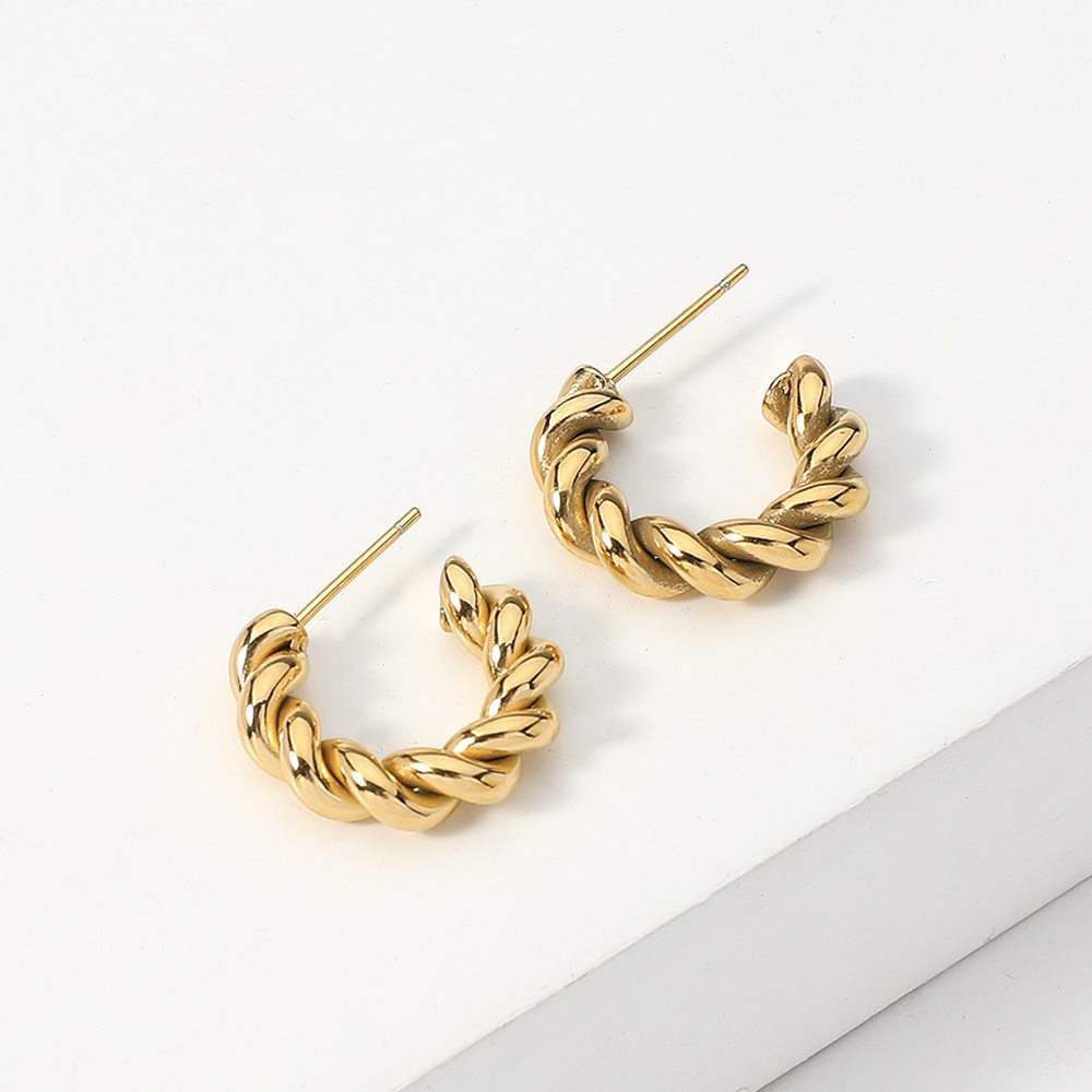 18K Gold Dipped Stainless Steel Twisted Mini Hoop Earrings - Madeline Love - Flyclothing LLC