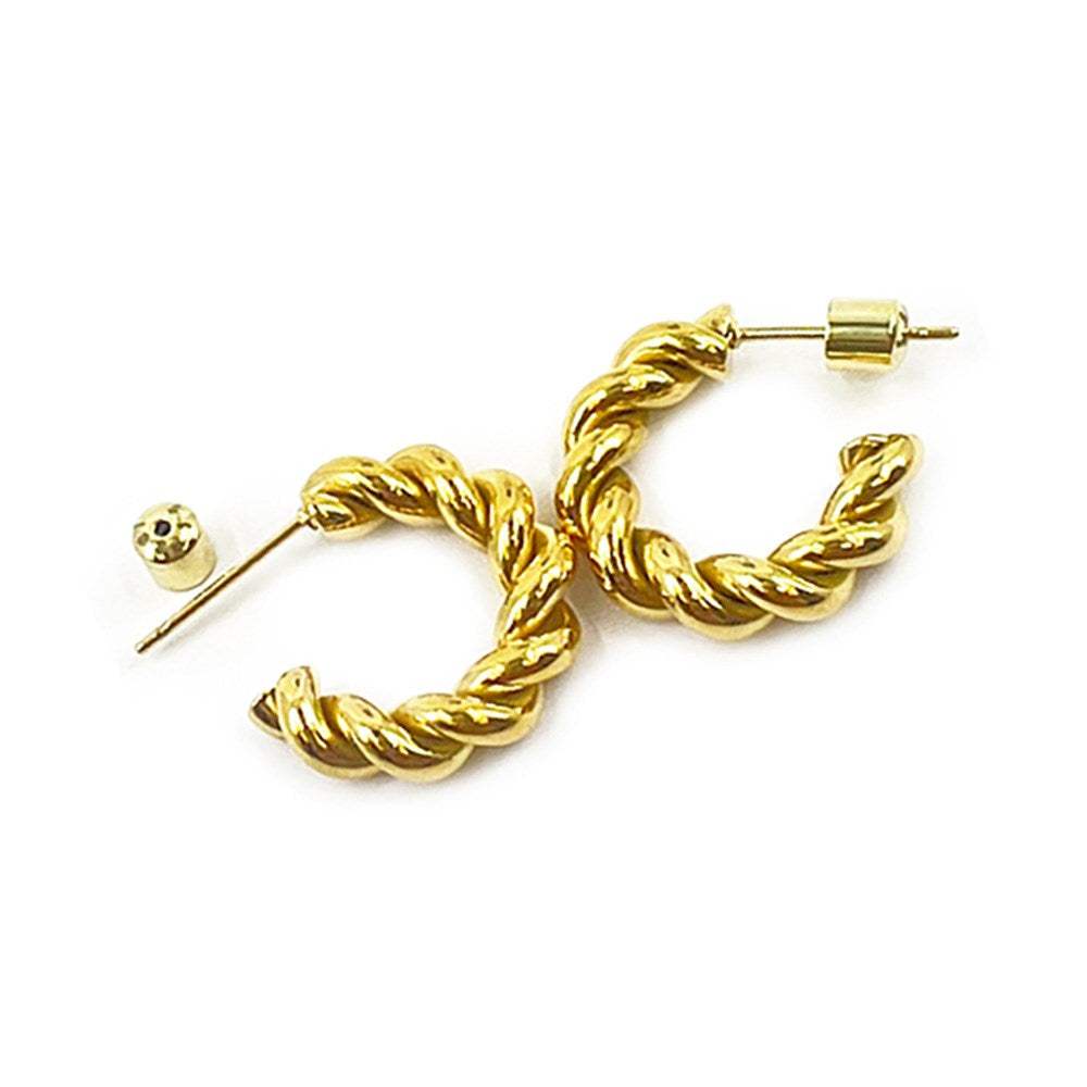 18K Gold Dipped Stainless Steel Twisted Mini Hoop Earrings - Madeline Love - Flyclothing LLC