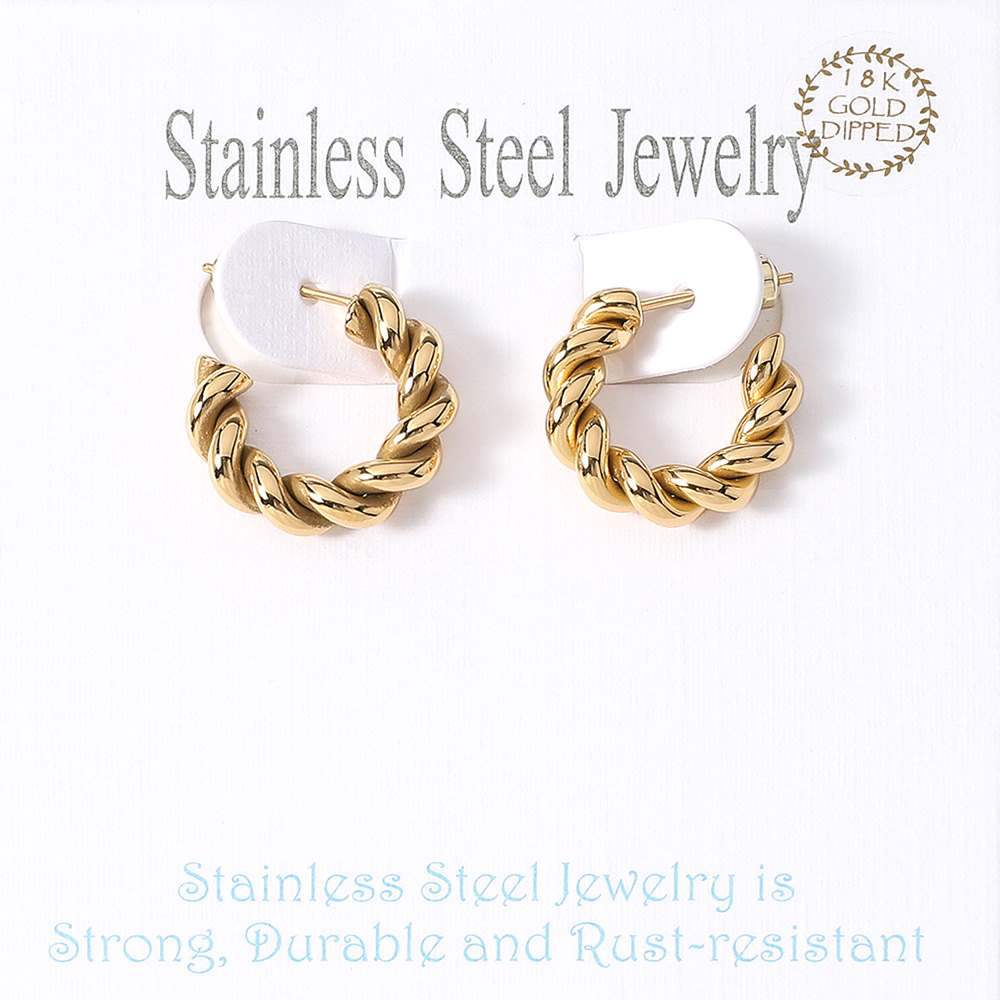 18K Gold Dipped Stainless Steel Twisted Mini Hoop Earrings - Madeline Love - Flyclothing LLC