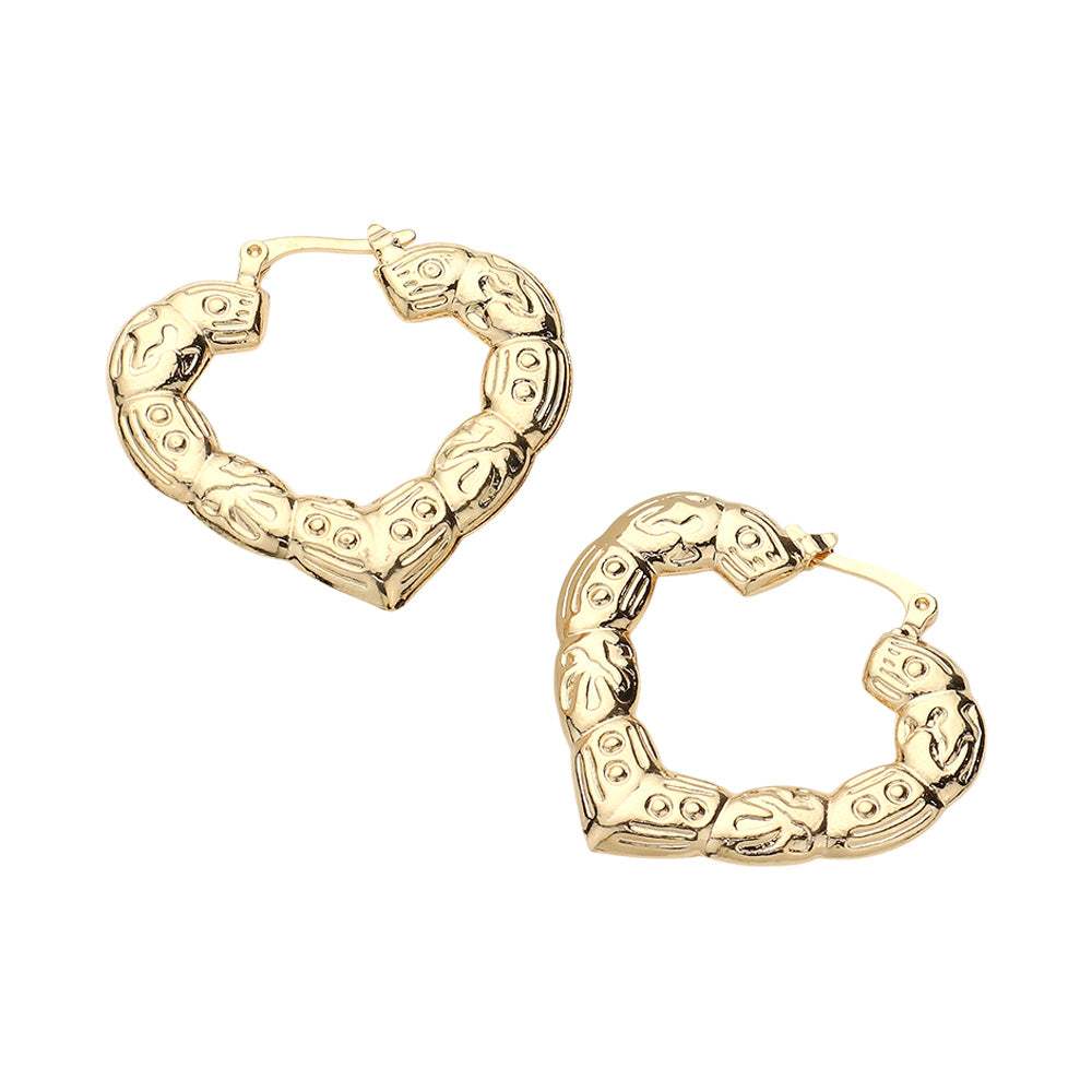 18K Gold Filled Hypoallergenic Textured Heart Hoop Pin Catch Earrings - Madeline Love - Flyclothing LLC