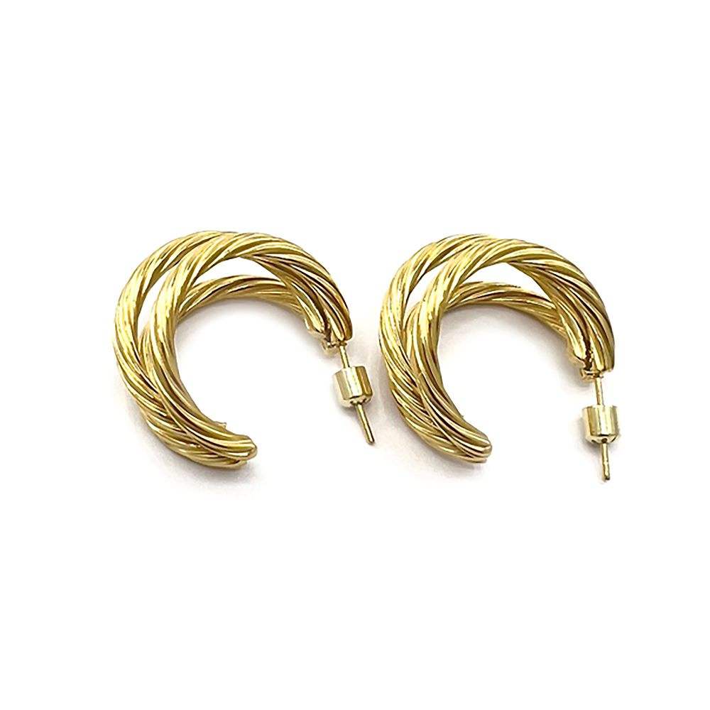 18K Gold Dipped Stainless Steel Textured Split Hoop Earrings - Madeline Love - Flyclothing LLC