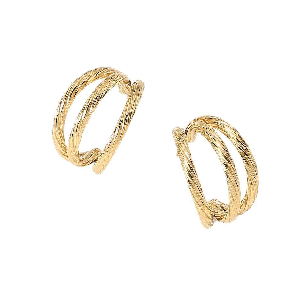 18K Gold Dipped Stainless Steel Textured Split Hoop Earrings - Madeline Love - Flyclothing LLC