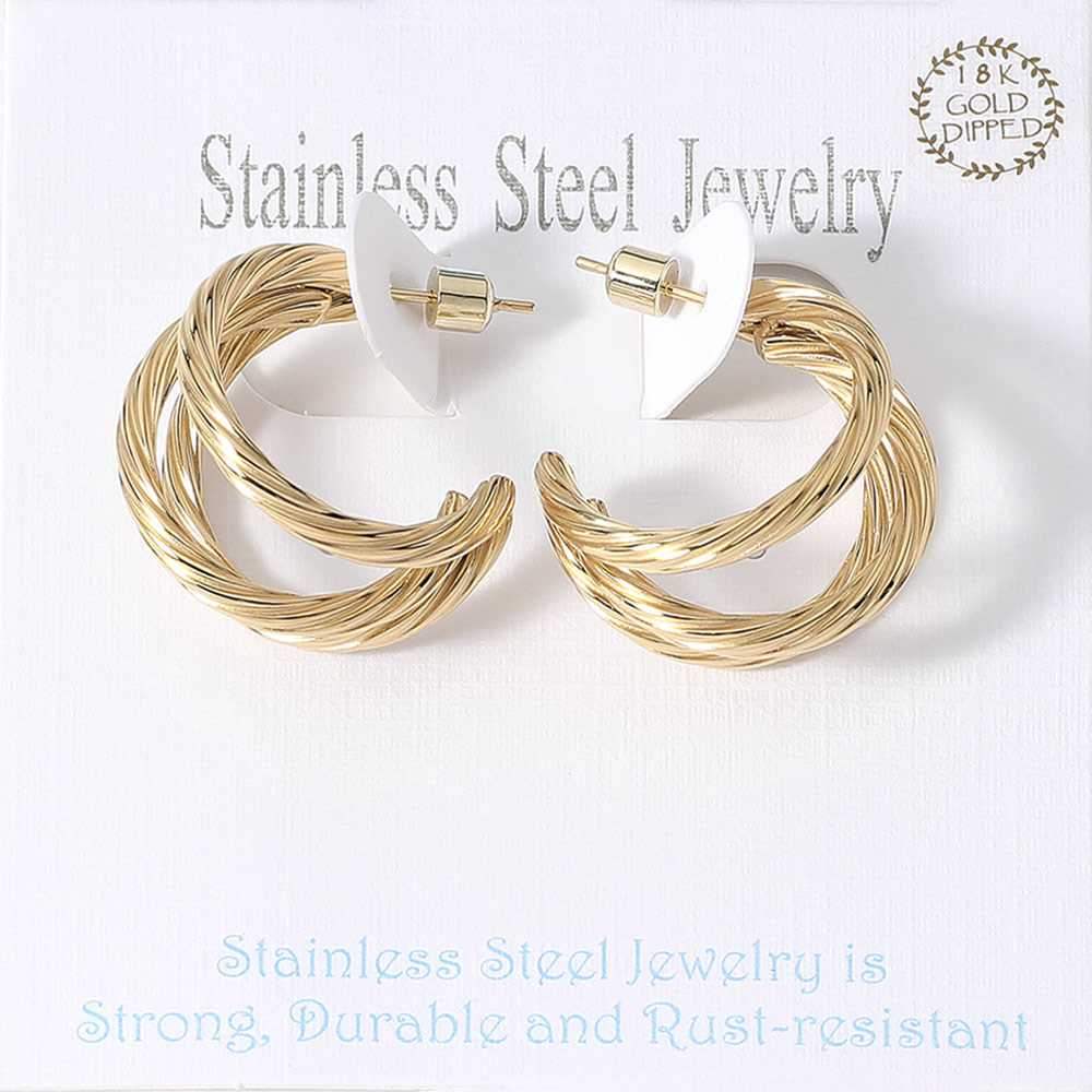 18K Gold Dipped Stainless Steel Textured Split Hoop Earrings - Madeline Love - Flyclothing LLC