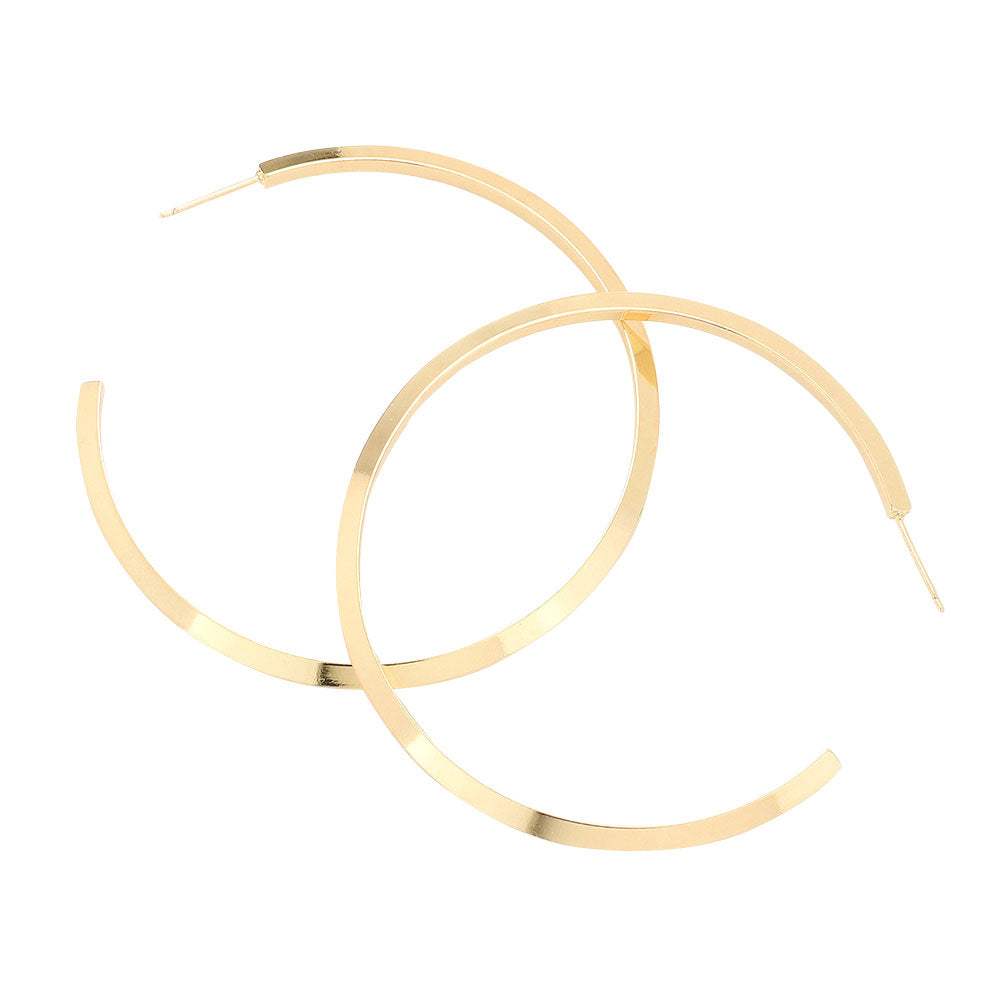 Brass Metal Hoop Earrings (2.3Inch) - Madeline Love - Flyclothing LLC