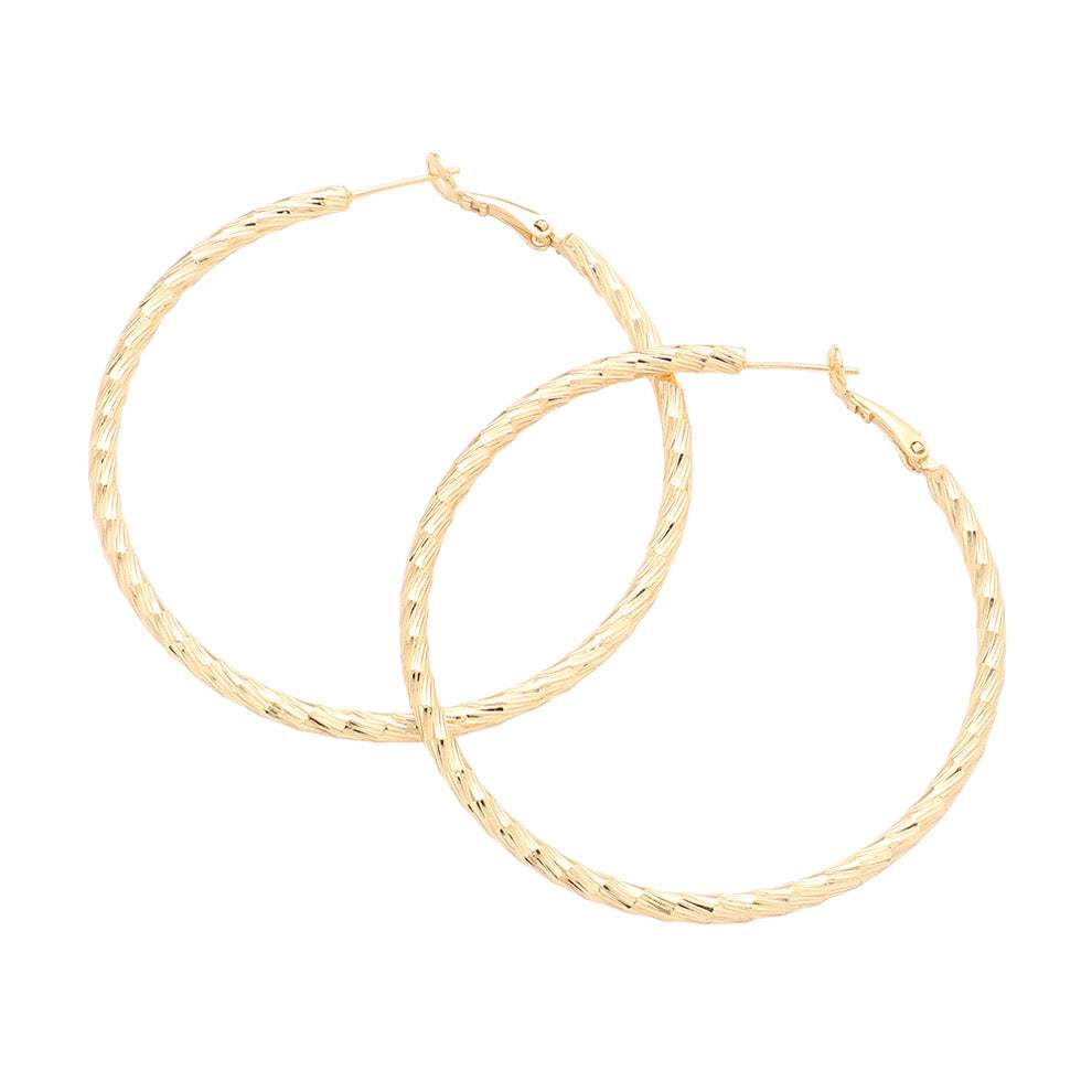 Textured Brass Metal Hoop Earrings (2.3Inch) - Madeline Love - Flyclothing LLC