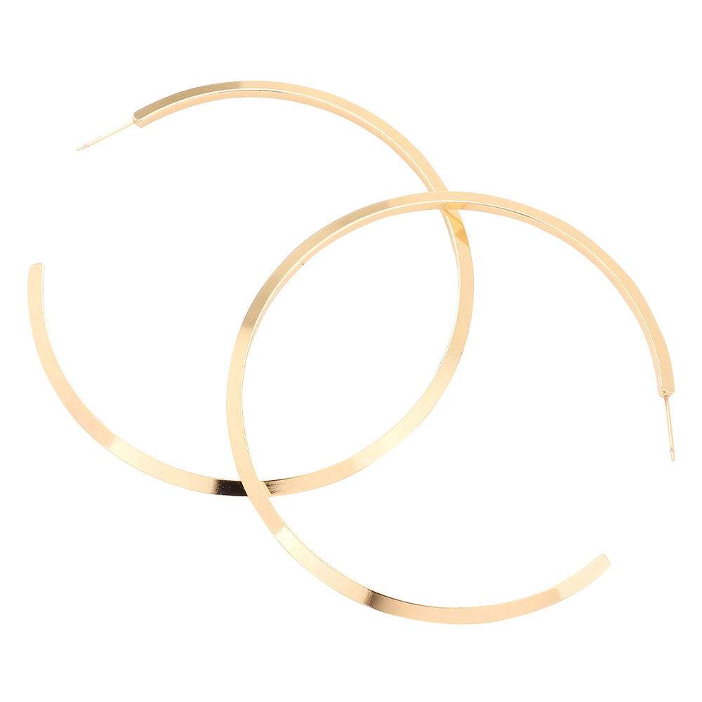 Brass Metal Hoop Earrings (2.8Inch) - Madeline Love - Flyclothing LLC