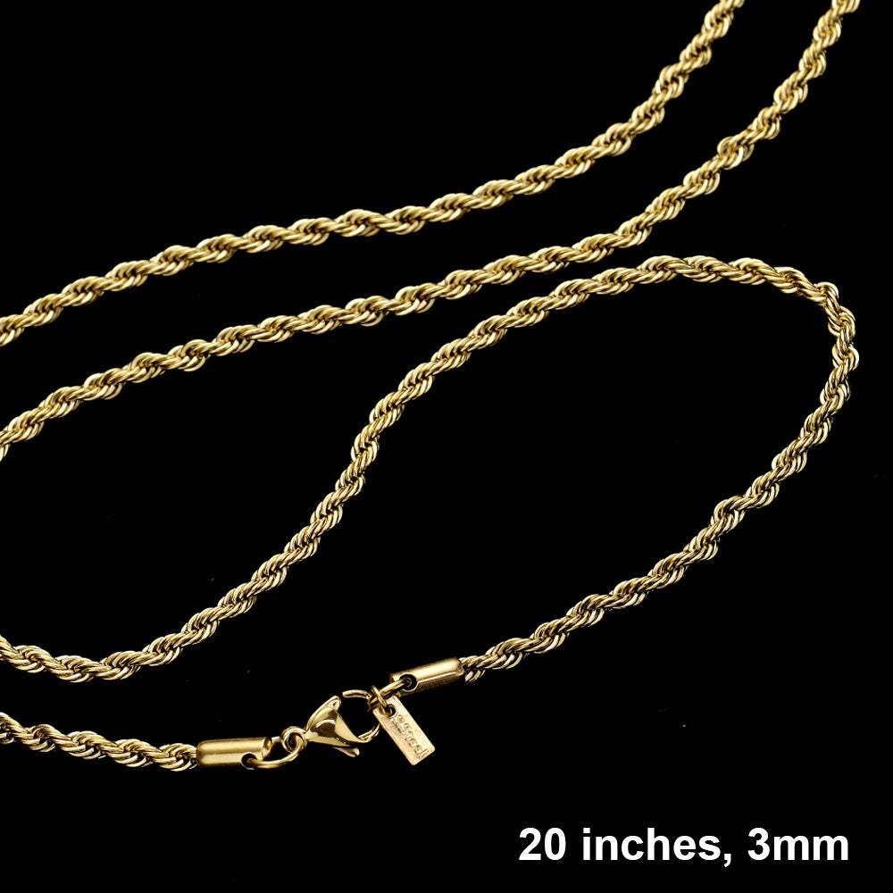 20 INCH, 3mm Stainless Steel Rope Chain Necklace - Madeline Love - Flyclothing LLC