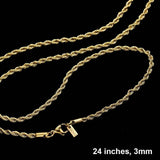 24 INCH, 3mm Stainless Steel Rope Chain Necklace - Madeline Love - Flyclothing LLC
