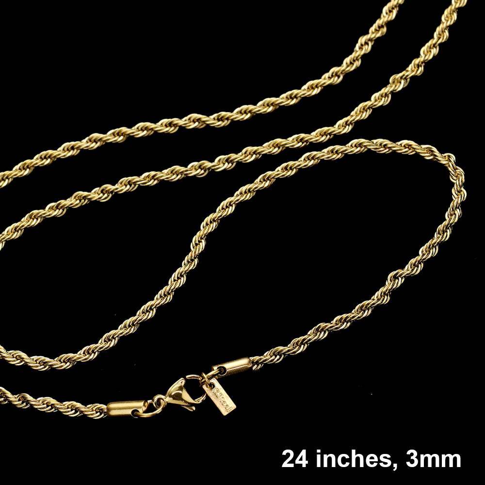 24 INCH, 3mm Stainless Steel Rope Chain Necklace - Madeline Love - Flyclothing LLC