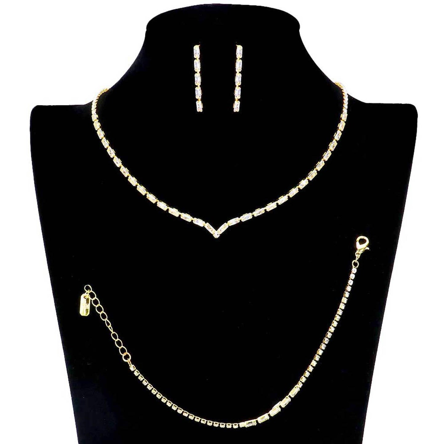 3PCS Chevron Accented Rectangle Stone Necklace Jewelry Set - Madeline Love - Flyclothing LLC