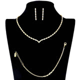 3PCS Chevron Accented Rectangle Stone Necklace Jewelry Set - Madeline Love - Flyclothing LLC