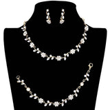 3PCS Flower Leaf Cluster Rhinestone Necklace Jewelry Set - Madeline Love - Flyclothing LLC