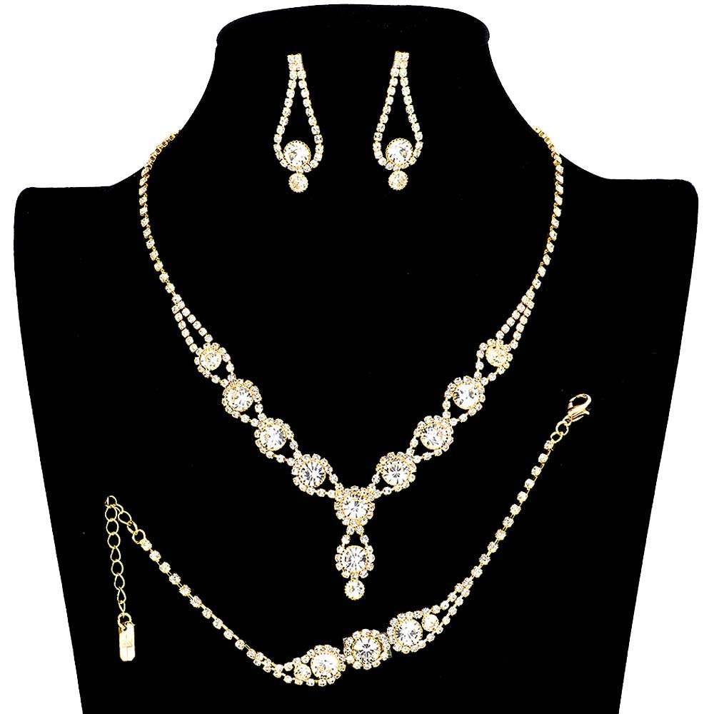 3PCS Rhinestone Bubble Necklace Jewelry Set - Madeline Love - Flyclothing LLC