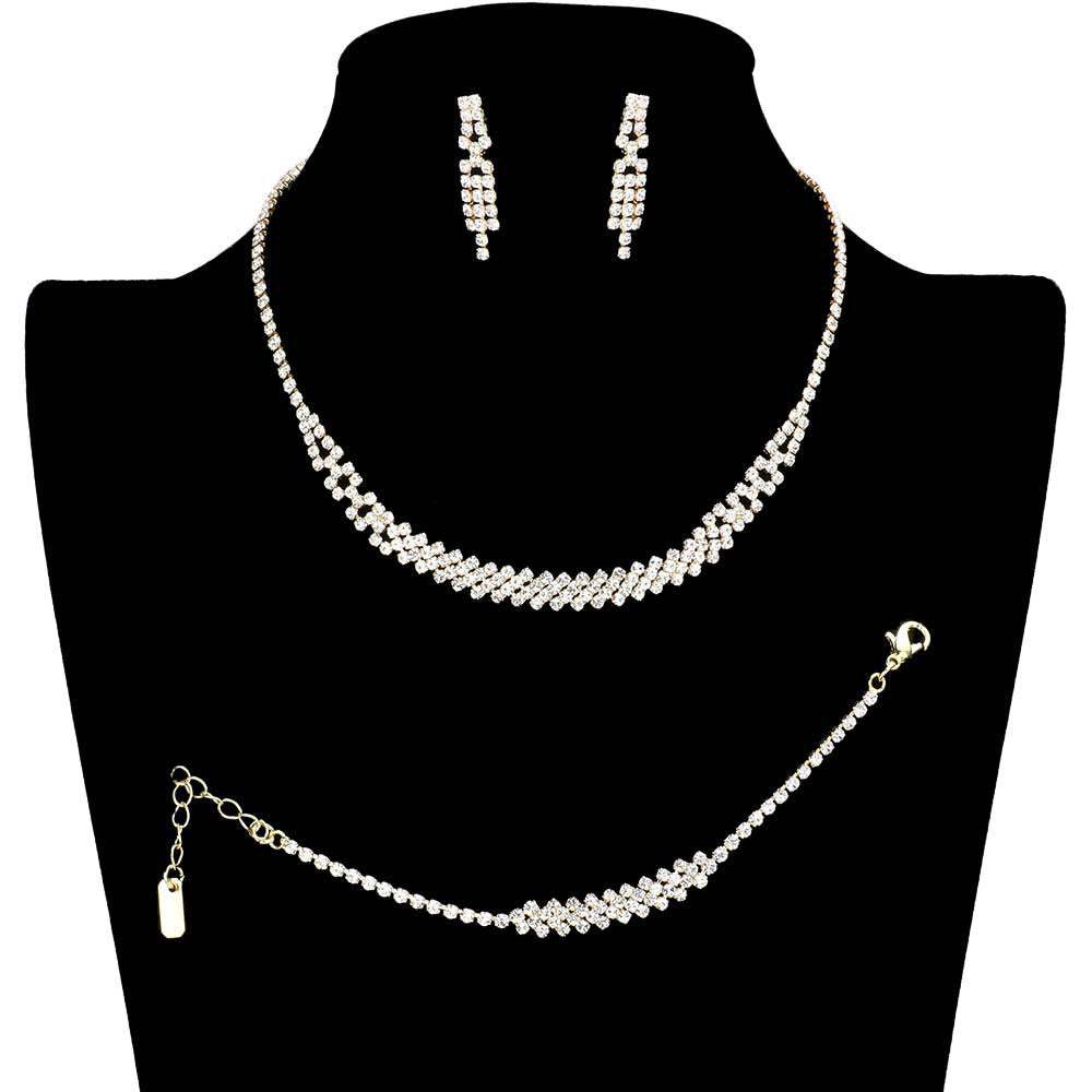 3PCS Rhinestone Crystal Pave Necklace Jewelry Set - Madeline Love - Flyclothing LLC