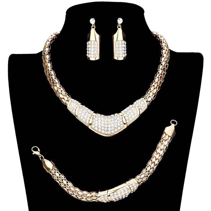 3PCS Rhinestone Pave Metal Chain Necklace Set - Madeline Love - Flyclothing LLC