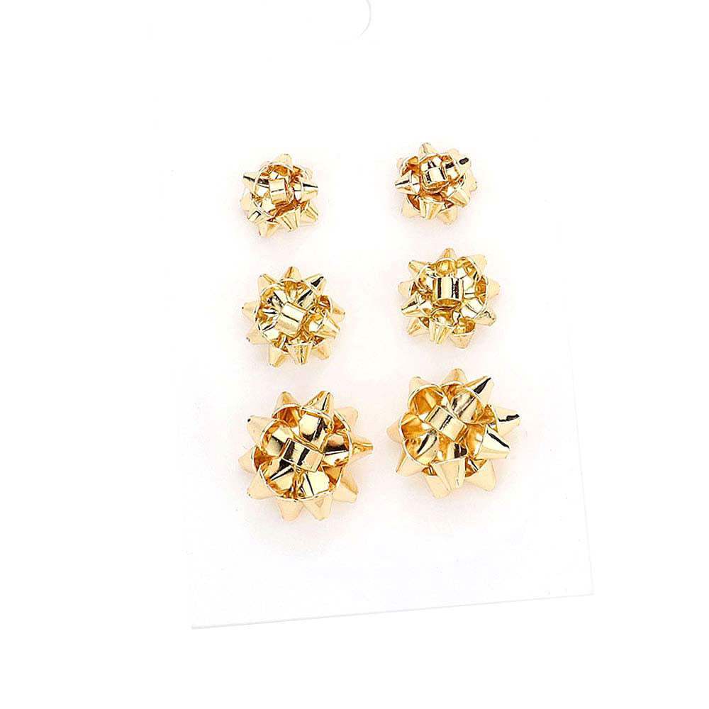 3Pairs Christmas Bow Stud Earrings - Madeline Love - Flyclothing LLC