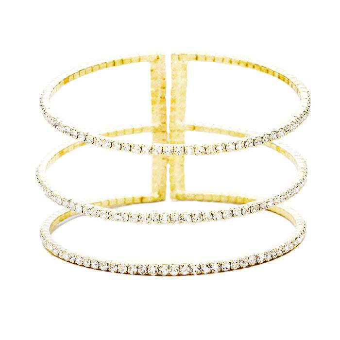 3Row Split Layer Round Crystal Detail Cuff Evening Bracelet - Madeline Love - Flyclothing LLC