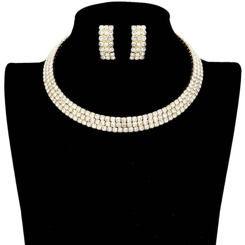 3 Rows Rhinestone Open Choker Necklace - Madeline Love - Flyclothing LLC