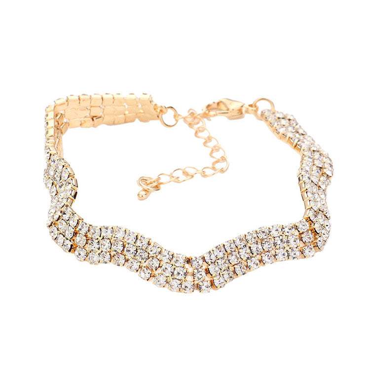 3Rows Rhinestone Wavy Evening Bracelet - Madeline Love - Flyclothing LLC