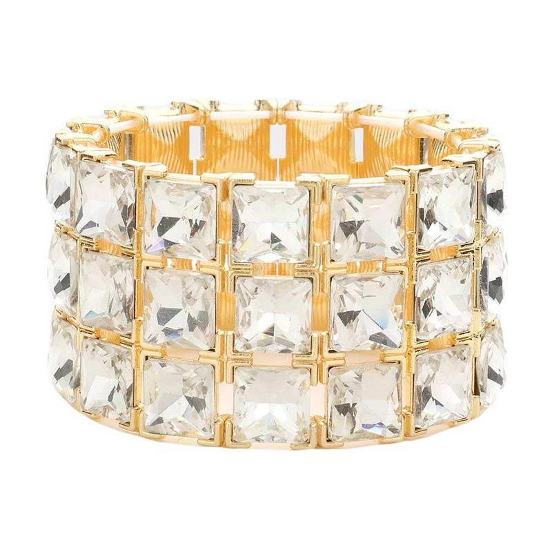 3Rows Square Stone Stretch Evening Bracelet - Madeline Love - Flyclothing LLC
