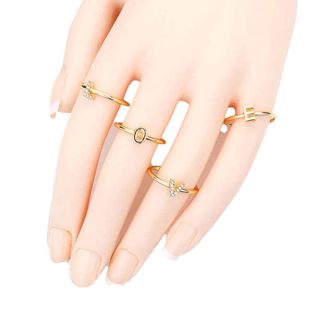 4PCS - LOVE Rhinestone Embellished Message Rings - Madeline Love - Flyclothing LLC
