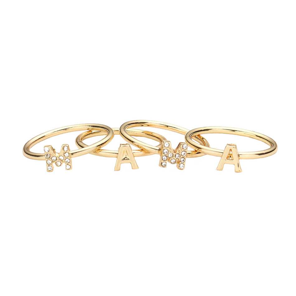 4PCS MAMA Rhinestone Embellished Message Rings - Madeline Love - Flyclothing LLC
