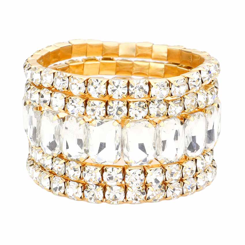5Pcs Rectangle Round Stone Stretch Multi Layered Bracelets - Madeline Love - Flyclothing LLC