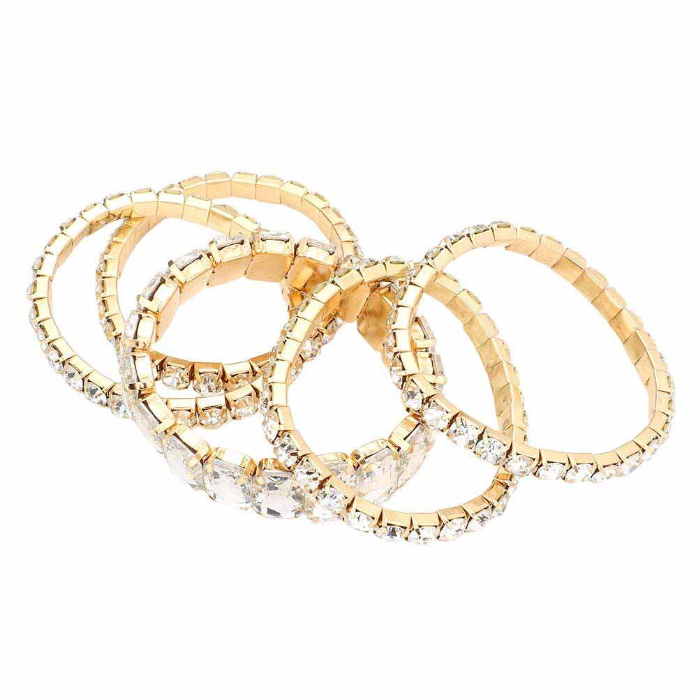 5Pcs Rectangle Round Stone Stretch Multi Layered Bracelets - Madeline Love - Flyclothing LLC