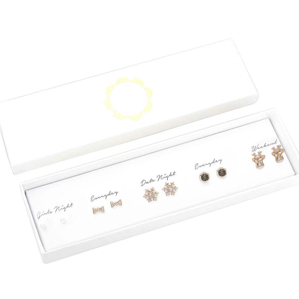 5Pairs - Pearl Bow Snowflake Round Bead Reindeer Earrings - Madeline Love - Flyclothing LLC