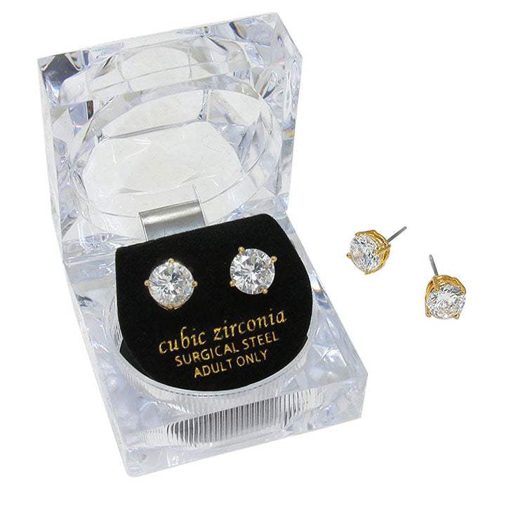 8mm Round Crystal Cubic Zirconia Stud Earrings in Clear Gift Box - Ready to Gift - Madeline Love - Flyclothing LLC