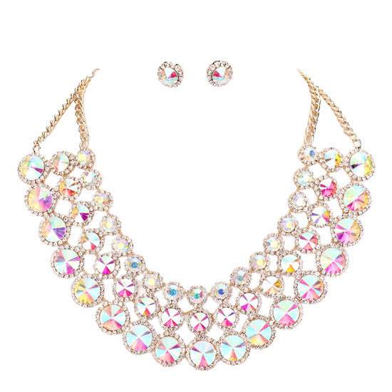 Crystal Pave Trim Round Evening Necklace Earring Set - Madeline Love - Flyclothing LLC