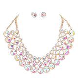 Crystal Pave Trim Round Evening Necklace Earring Set - Madeline Love - Flyclothing LLC