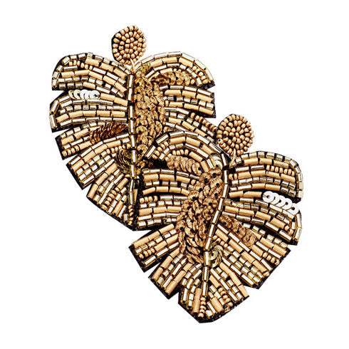 Beaded Tropical Leaf Dangle Earrings - Madeline Love - Flyclothing LLC