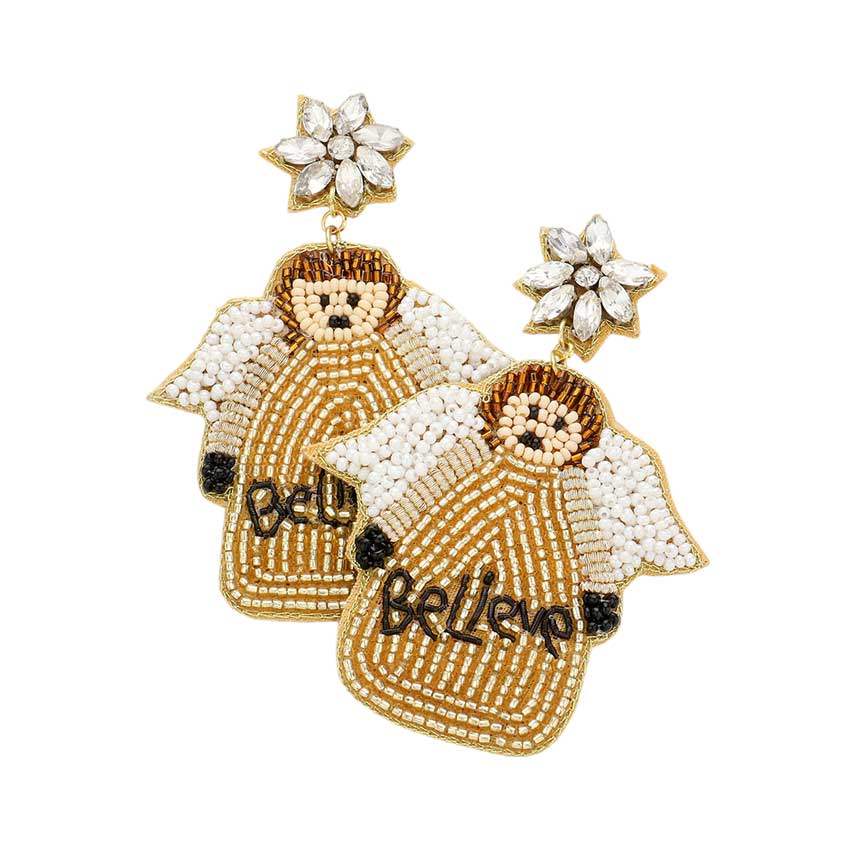 Believe Message Felt Back Beaded Angel Dangle Earrings - Madeline Love - Flyclothing LLC