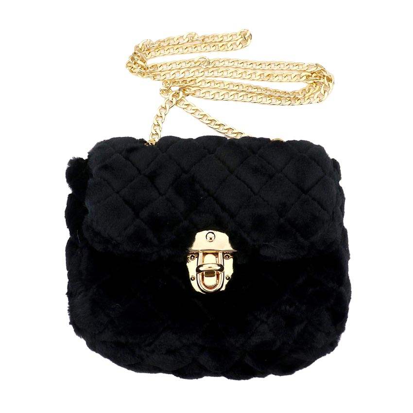 Solid Faux Fur Crossbody Bag - Madeline Love - Flyclothing LLC