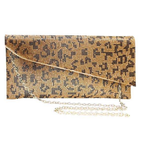 Bling Leopard Patterned Evening Clutch Crossbody Bag - Madeline Love - Flyclothing LLC
