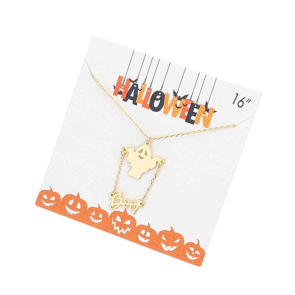 Boo Metal Message Halloween Ghost Pendant Necklace
