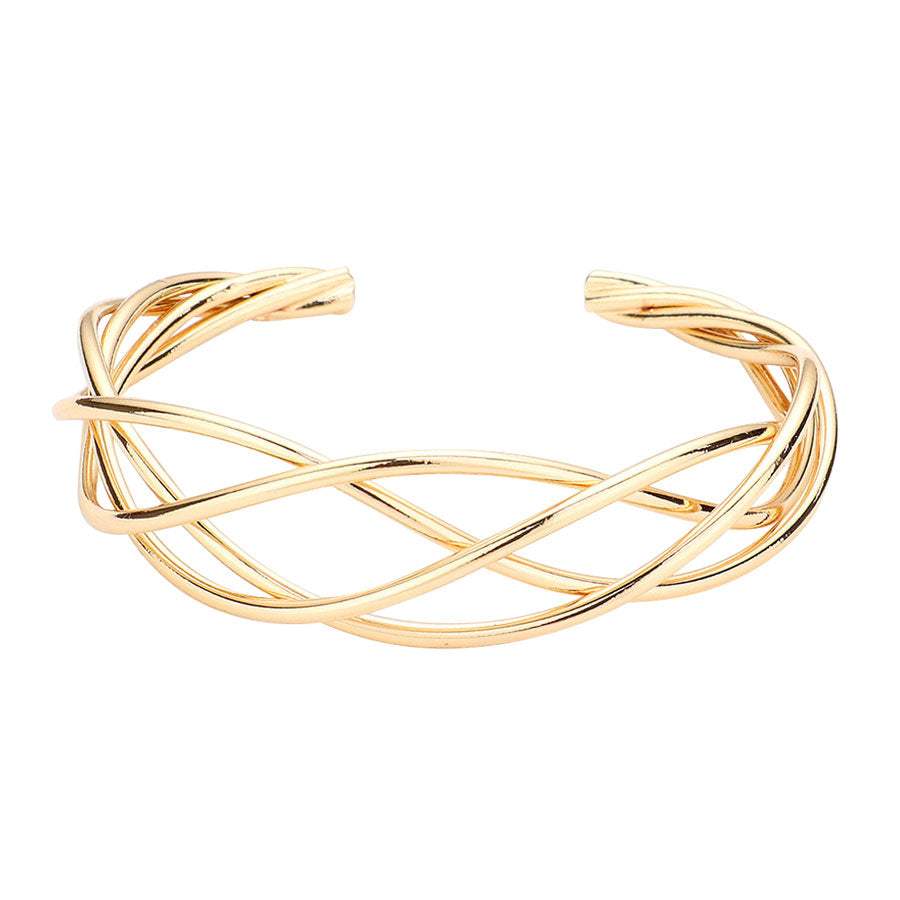 Brass Metal Braided Cuff Bracelet - Madeline Love - Flyclothing LLC