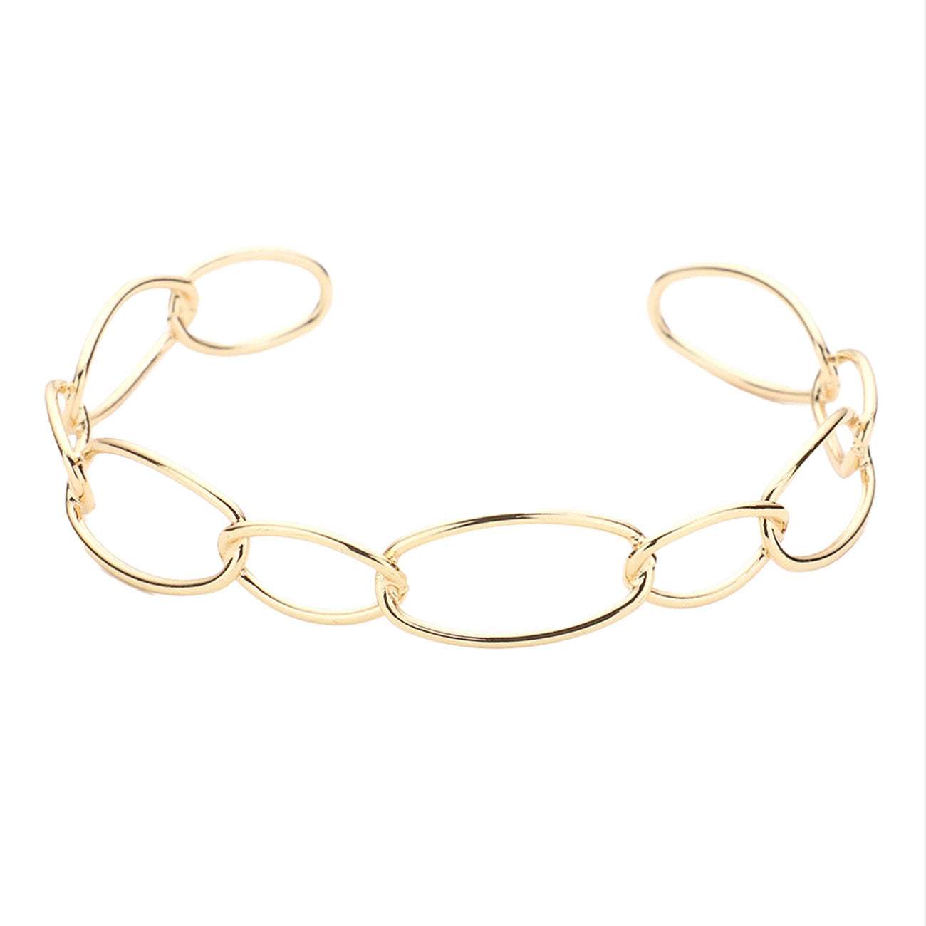 Brass Metal Open Oval Link Cuff Bracelet - Madeline Love - Flyclothing LLC