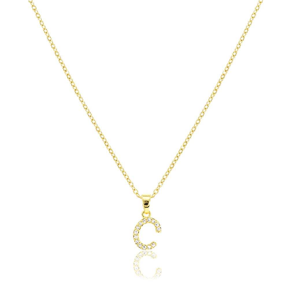 C Stainless Steel CZ Stone Paved Monogram Pendant Necklace - Madeline Love - Flyclothing LLC