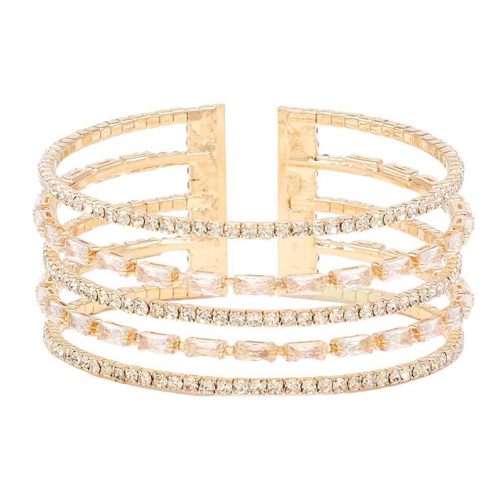 CZ Baguette Stone Accented Split Cuff Evening Bracelet - Madeline Love - Flyclothing LLC