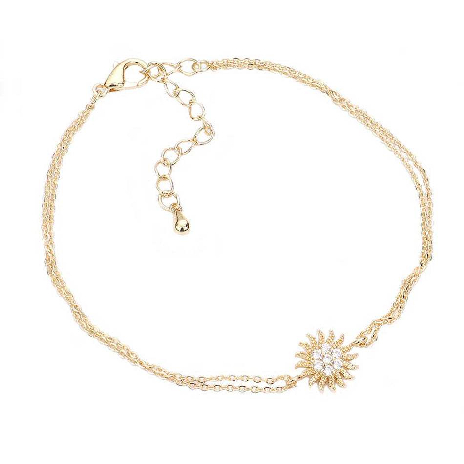 CZ Brass Metal Sun Charm Accented Double Layered Bracelet - Madeline Love - Flyclothing LLC