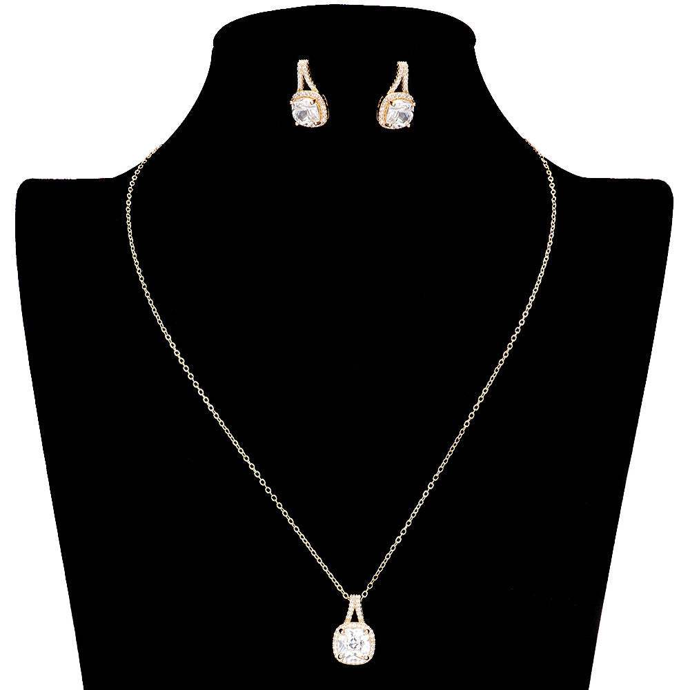 CZ Cushion Square Stone Jewelry Set - Madeline Love - Flyclothing LLC