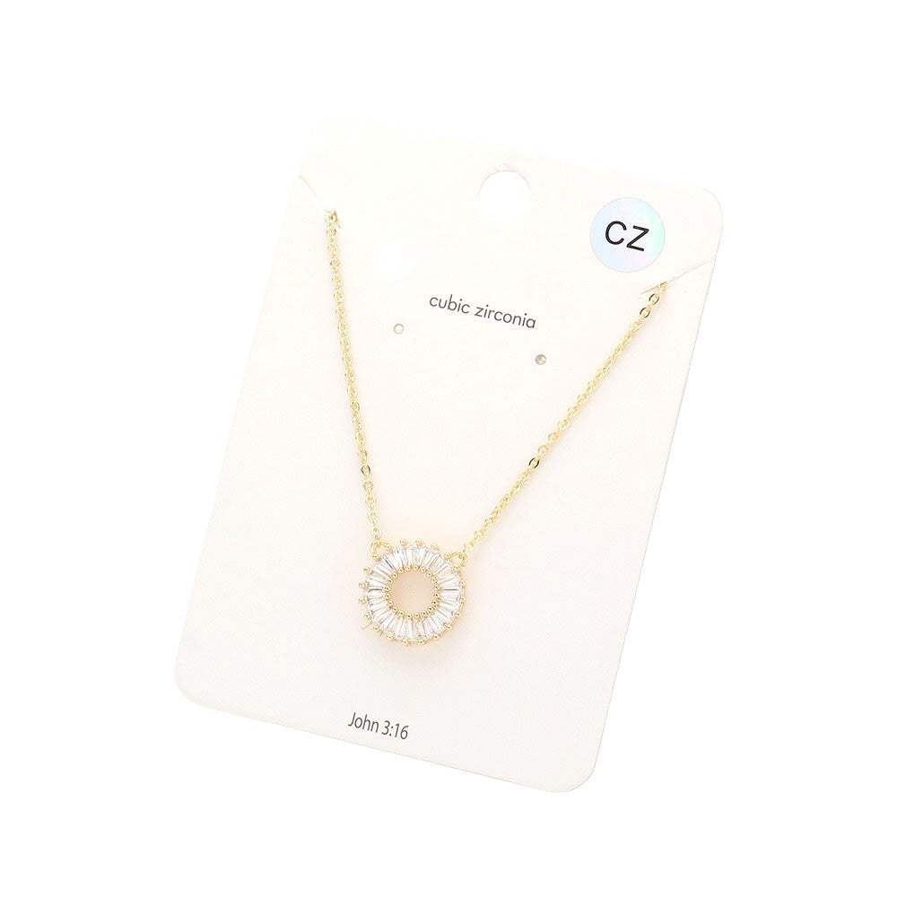 CZ Embellished Open Circle Pendant Necklace - Madeline Love - Flyclothing LLC