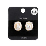 CZ Emerald Cut Stone Centered Evening Stud Earrings - Madeline Love - Flyclothing LLC