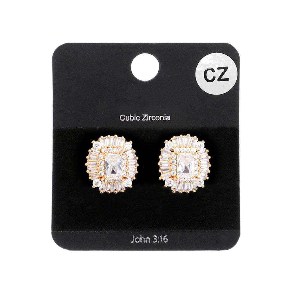 CZ Emerald Cut Stone Centered Evening Stud Earrings - Madeline Love - Flyclothing LLC