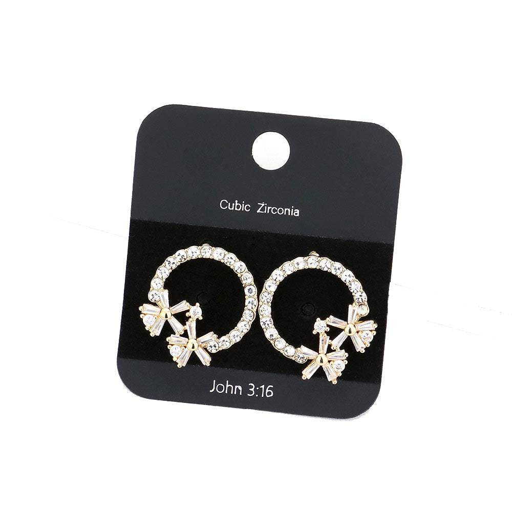 CZ Stone Pave Open Circle Flower Embellished Stud Earrings - Madeline Love - Flyclothing LLC