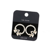 CZ Stone Pave Open Circle Flower Embellished Stud Earrings - Madeline Love - Flyclothing LLC