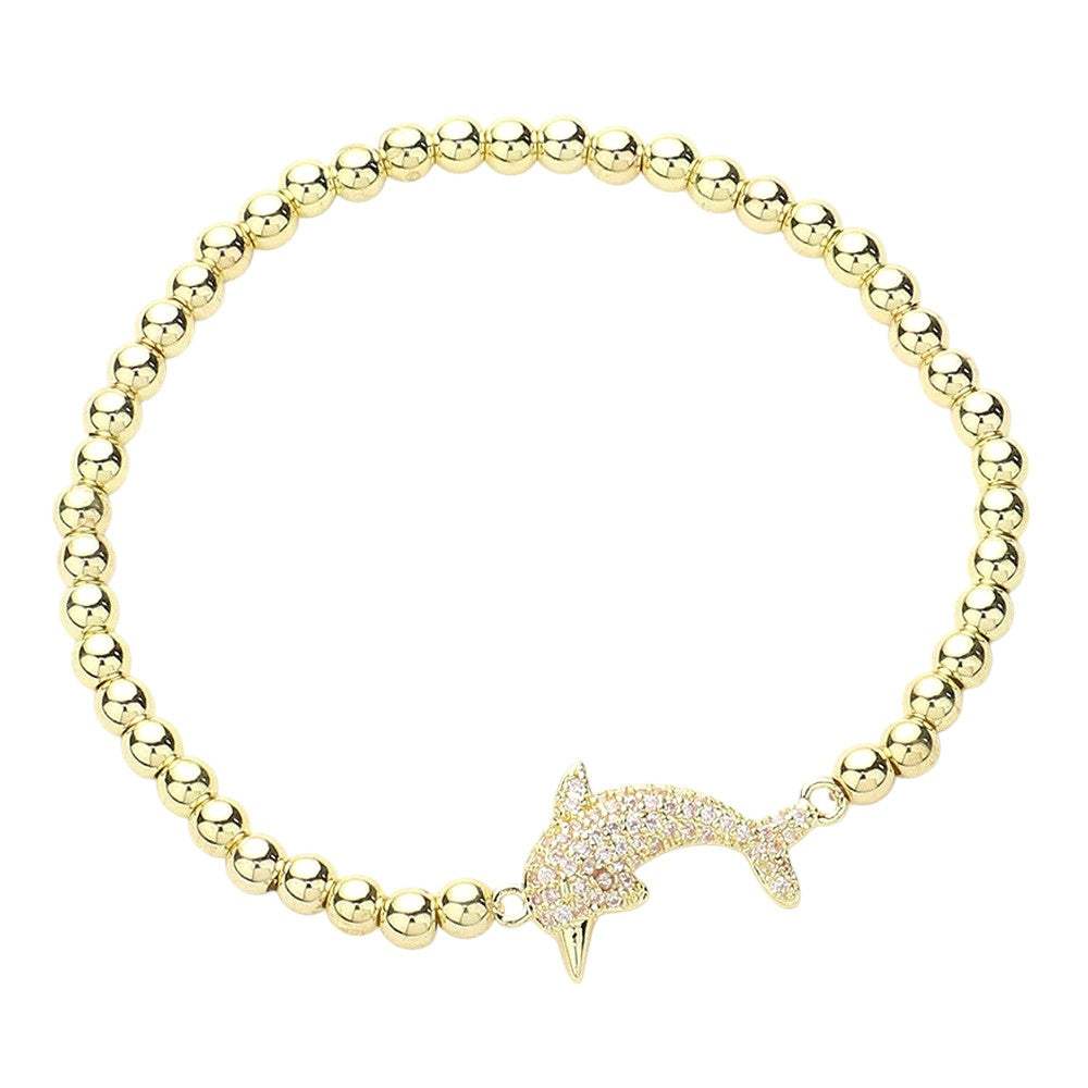 CZ Stone Paved Dolphin Stainless Steel Ball Stretch Bracelet - Madeline Love - Flyclothing LLC